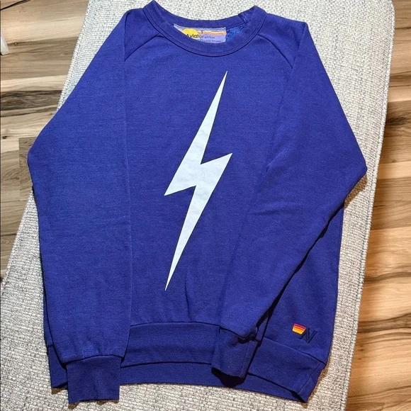 Aviator Nation Bolt Collection SET Crewneck and Sweatpants Deep Purple White S - Picture 3 of 7